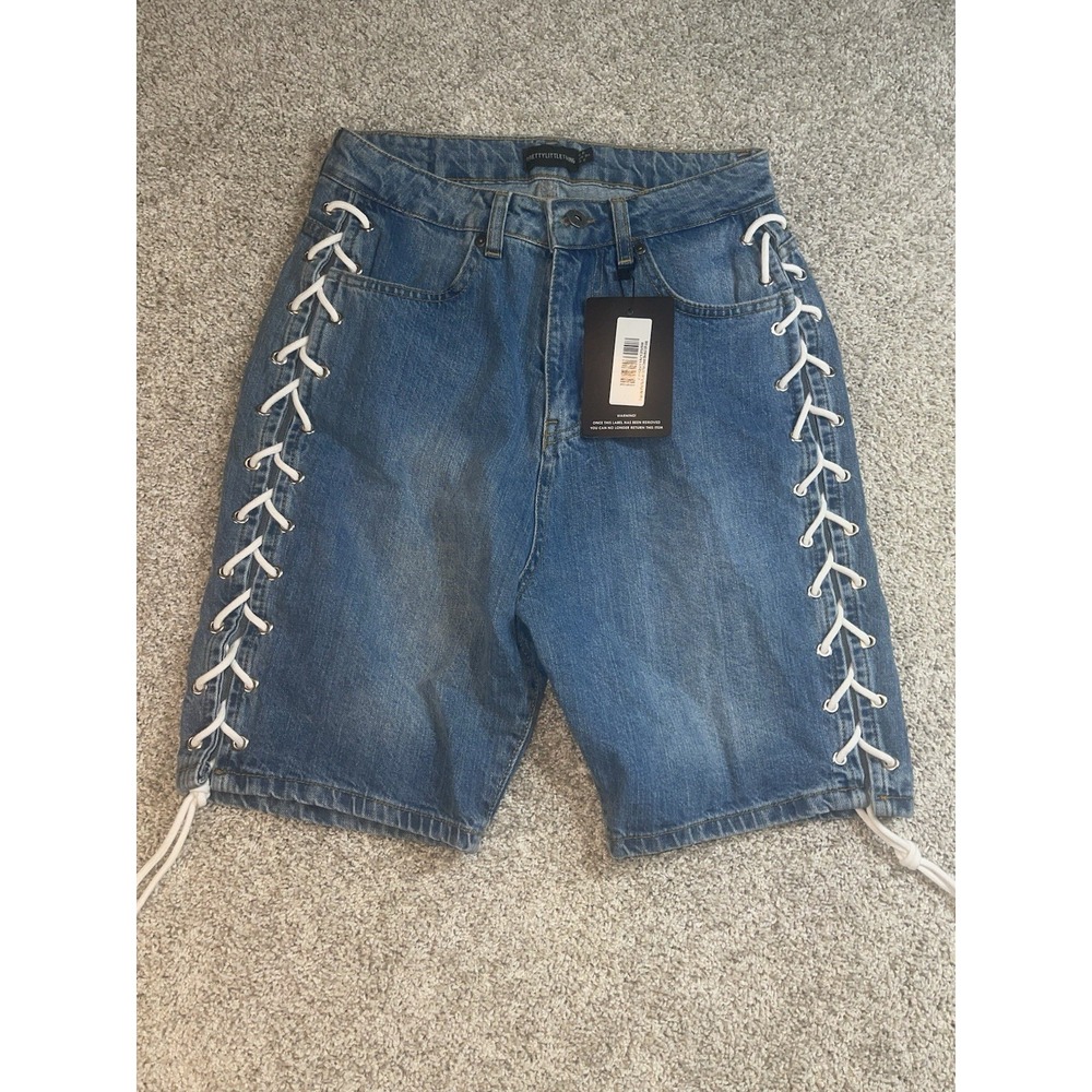 Pretty Little Thing Lace Up Jean Shorts Jorts Festival‎ Size 2 New